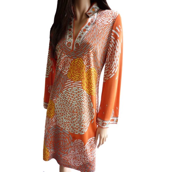 Flora Kung Coral silk jersey split neck tunic dress NWT - Picture 2 of 2